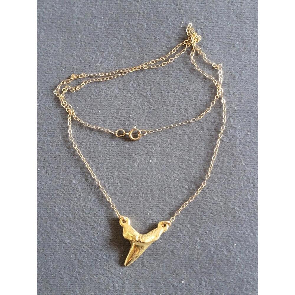 Gold Shark Tooth Pendant Necklace - Women Jewelry